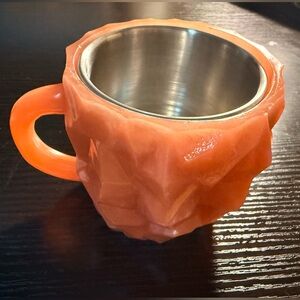 NWT Carved Orange Resin cappuccino Mug with Stainless Steel Insert